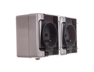 BRYZA Gniazdo hermetyczne podwójne z/u IP54 z klapką dymną szare 180036