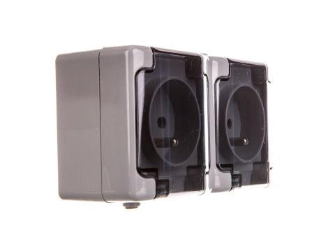 BRYZA Gniazdo hermetyczne podwójne z/u IP54 z klapką dymną szare 180036