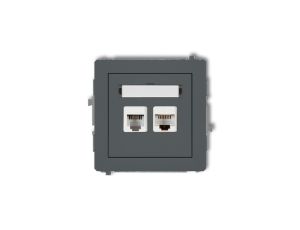 DECO Gniazdo telefoniczne pojedyncze 1xRJ11 + komputerowego pojedyncze 1xRJ45, kat. 5e, 8-stykowy, beznarzędziowe grafitowy mat