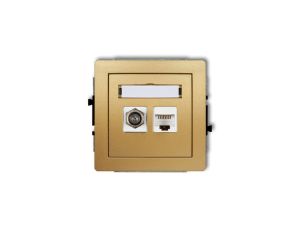 DECO Gniazdo antenowe poj. typu F (SAT) + gniazda komp. poj. 1xRJ45 kat. 5e 8-stykowy złoty 29DGFK-1