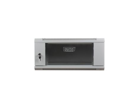 Szafa wisząca jednosekcyjna 19 cali 4U 279/600/450mm drzwi szklane szara (RAL 7035) niezmontowana DN-WU19 04U/450