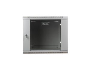 Szafa wisząca jednosekcyjna 19 cali 9U 501/600/450mm drzwi szklane szara (RAL 7035) niezmontowana DN-WU19 09U/450