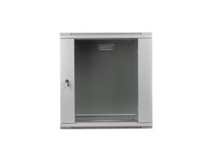 Szafa wisząca jednosekcyjna 19 cali 12U 635/600/450mm drzwi szklane szara (RAL 7035) niezmontowana DN-WU19 12U/450