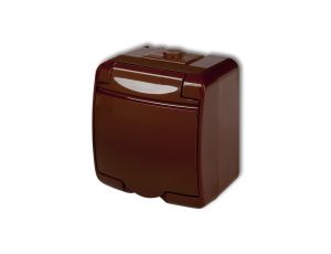 JUNIOR Gniazdo pojedyncze z/u SCHUKO (klapka brązowa) brązowy 4GHE-1sp