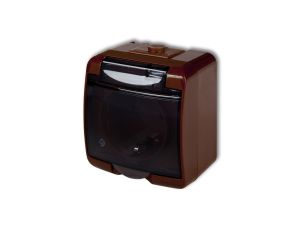 JUNIOR Gniazdo pojedyncze z/u SCHUKO (klapka dymna) brązowy 4GHE-1sdp