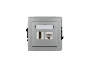 DECO Gniazdo pojedyncze HDMI + Gniazdo komputerowe pojedyncze 1xRJ45, kat. 5e, 8-stykowy srebrny metalik 7DGHK