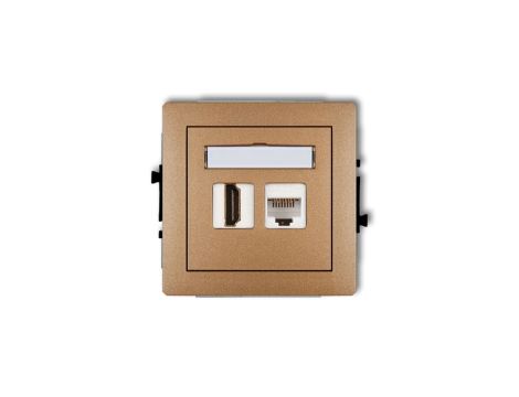 DECO Gniazdo pojedyncze HDMI + Gniazdo komputerowe pojedyncze 1xRJ45, kat. 5e, 8-stykowy złoty metalik 8DGHK