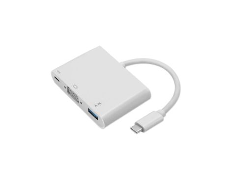 Qoltec Hub Adapter USB-C 3.1 3w1 USB 3.0 VGA USB-C 3.1 PD 92W