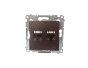 Simon 54 Gniazdo komputerowe podwójne 2xRJ45 kat.6 ekranowane z przesłoną brąz mat D62E.01/46
