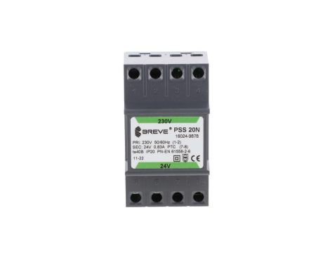 Transformator 1-fazowy modułowy bezpieczeństwa PSS 20N 230/ 24V 0,83A, na szynę DIN, IP20, Ta 40, 16024-9878