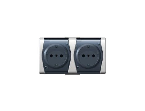 Hermes2 Gniazdo hermetyczne podwójne z/u 16A SCHUKO IP44 z klapką biało-dymne 1025-01