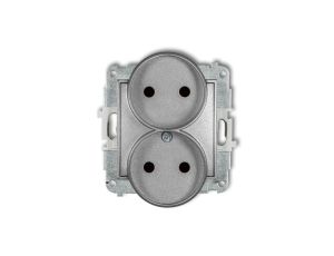 MINI Gniazdo podwójne b/u z przesłonami srebrny metalik 7MGPR-2p