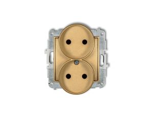MINI Gniazdo podwójne b/u z przesłonami złote 29MGPR-2p