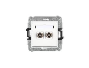 MINI Gniazdo antenowe podwójne typu F (SAT) pozłacany biały MGF-2.1