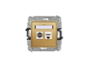 MINI Gniazdo antenowe typu F (SAT) + gniazda komputerowe 1xRJ45 kat. 5e złoty 29MGFK-1